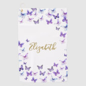 Hübsche Lila Schmetterlinge Individuelle Name Lady Golfhandtuch (Vorderseite)