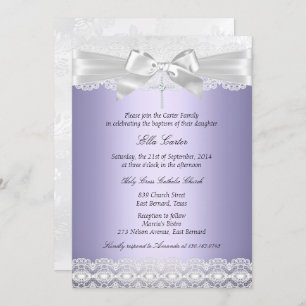 Hübsche Lila Spitzen- und Kreuztaufe Einladung