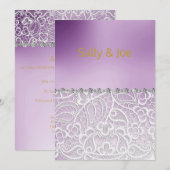 Hübsche Lila Spitzenreiter-Hochzeit Einladung (Vorne/Hinten)