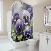 Hübsche lila Stiefmütterchen Aquarellmalerei Duschvorhang (Beispiel)