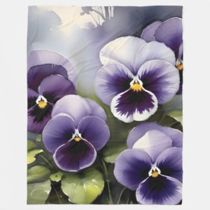 Hübsche lila Stiefmütterchen Aquarellmalerei Fleecedecke
