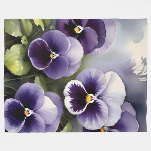 Hübsche lila Stiefmütterchen Aquarellmalerei Fleecedecke (Vorderseite (Horizontal))