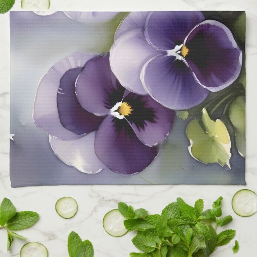 Hübsche lila Stiefmütterchen Aquarellmalerei Geschirrtuch (Gefaltet)