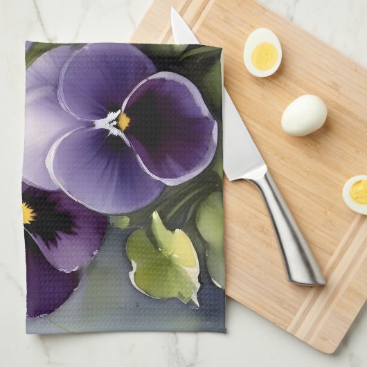 Hübsche lila Stiefmütterchen Aquarellmalerei Geschirrtuch (Viertel Falte)