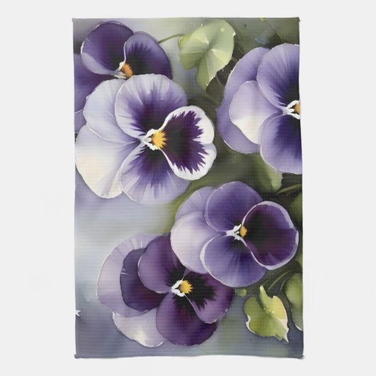 Hübsche lila Stiefmütterchen Aquarellmalerei Geschirrtuch (Vertikal)