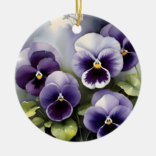 Hübsche lila Stiefmütterchen Aquarellmalerei Keramik Ornament (Vorne)