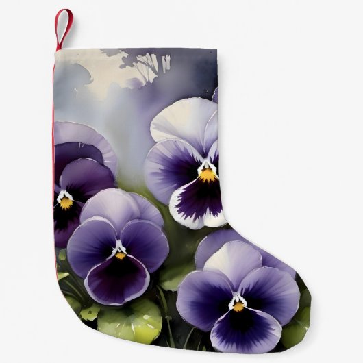 Hübsche lila Stiefmütterchen Aquarellmalerei Kleiner Weihnachtsstrumpf (Vorderseite)