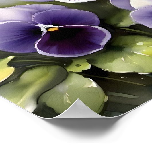 Hübsche lila Stiefmütterchen Aquarellmalerei Poster (Ecke)