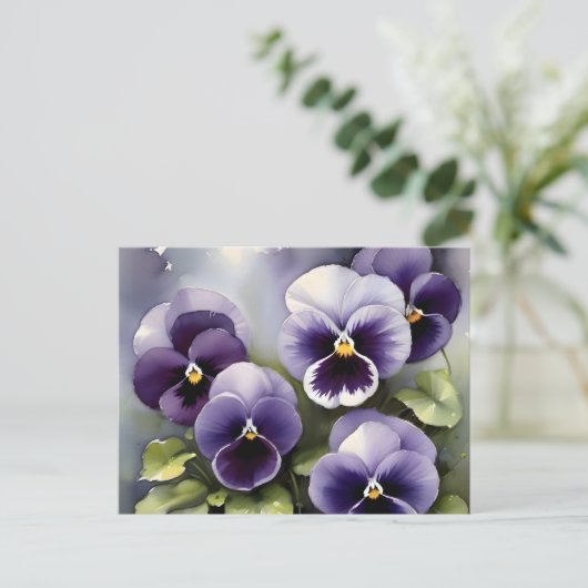 Hübsche lila Stiefmütterchen Aquarellmalerei Postkarte (Stehend Vorderseite)