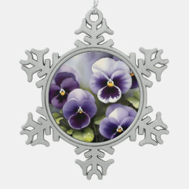 Hübsche lila Stiefmütterchen Aquarellmalerei Schneeflocken Zinn-Ornament