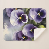Hübsche lila Stiefmütterchen Aquarellmalerei Sherpadecke (Vorderseite (Horizontal))
