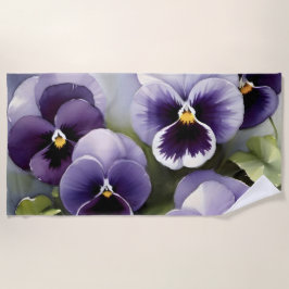Hübsche lila Stiefmütterchen Aquarellmalerei Strandtuch