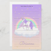 Hübsche Lila süße Träume Regenbogen Unicorn Briefpapier (Vorne/Hinten)