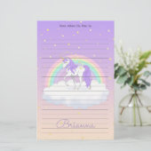 Hübsche Lila süße Träume Regenbogen Unicorn Briefpapier (Stehend Vorderseite)
