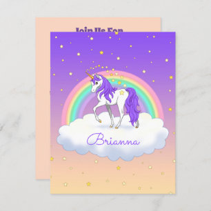 Hübsche Lila süße Träume Regenbogen Unicorn Einladung