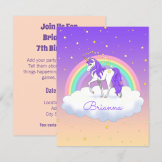 Hübsche Lila süße Träume Regenbogen Unicorn Einladung