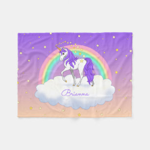 Hübsche Lila süße Träume Regenbogen Unicorn Fleecedecke