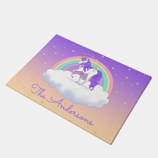 Hübsche Lila süße Träume Regenbogen Unicorn Fußmatte (Schrägansicht)