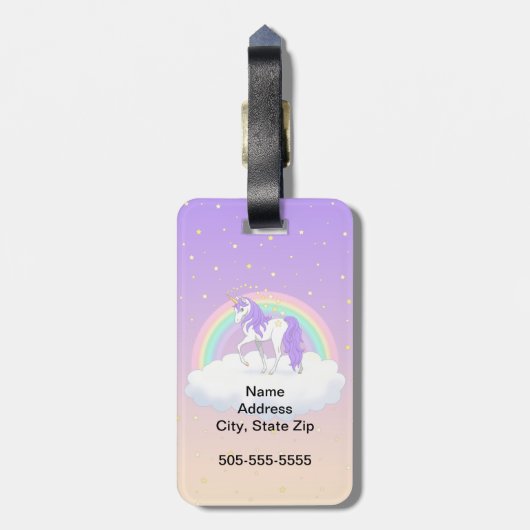 Hübsche Lila süße Träume Regenbogen Unicorn Gepäckanhänger (Rückseite vertikal)