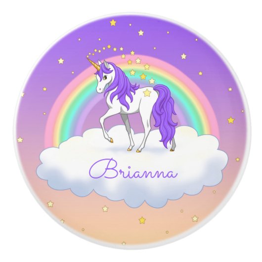 Hübsche Lila süße Träume Regenbogen Unicorn Keramikknauf (Vorderseite)