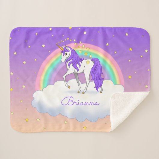 Hübsche Lila süße Träume Regenbogen Unicorn Sherpadecke (Vorderseite (Horizontal))