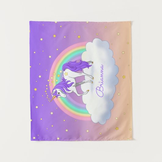Hübsche Lila süße Träume Regenbogen Unicorn Wandteppich (Vorderseite)