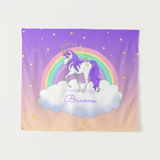 Hübsche Lila süße Träume Regenbogen Unicorn Wandteppich (Vorderseite (Horizontal))