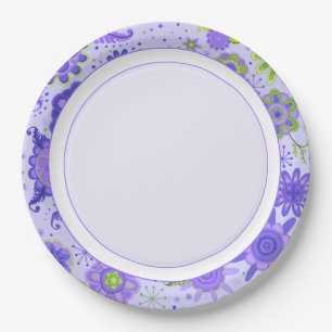Hübsche lila Thema-Retro Blumen-Blumenmuster Pappteller