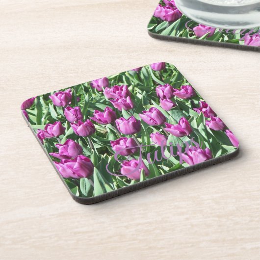 Hübsche Lila Tulissen Getränkeuntersetzer (Linke Seite)
