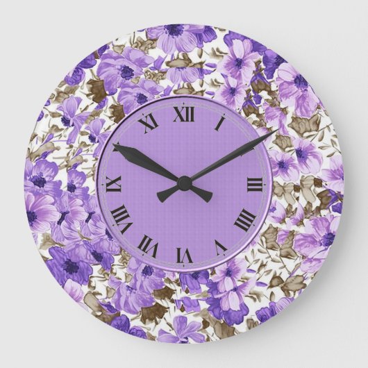 Hübsche lila u. weiße Blumenwand-Uhr Große Wanduhr (Vorderseite)