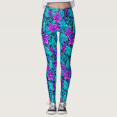 Hübsche Lila und Aquamarine Blaublume Leggings (Vorderseite)
