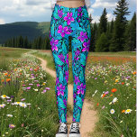 Hübsche Lila und Aquamarine Blaublume Leggings<br><div class="desc">Hübsches elegantes Muster aus lila,  blauen,  aquamarinen,  türkisfarbenen und grünen Blume und Leggings.</div>