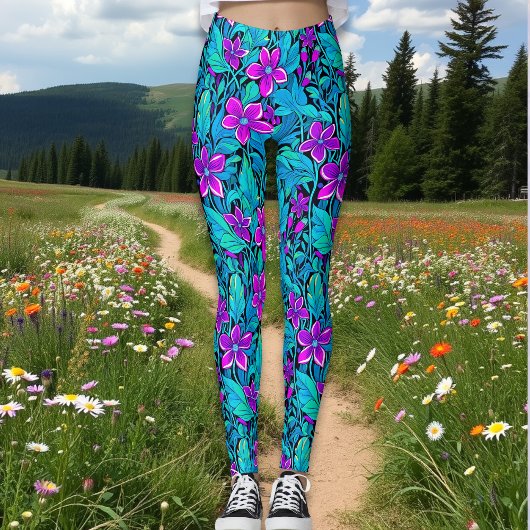 Hübsche Lila und Aquamarine Blaublume Leggings