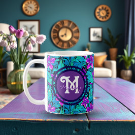 Hübsche Lila und Aquamarine Blaublume Personalisie Kaffeetasse