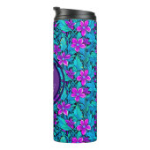 Hübsche Lila und Aquamarine Blaublume Personalisie Thermosbecher (Nach rechts gedreht)