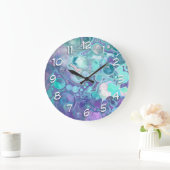 Hübsche Lila und blaue Abstrakte Imitate Marmor Große Wanduhr (Zuhause)