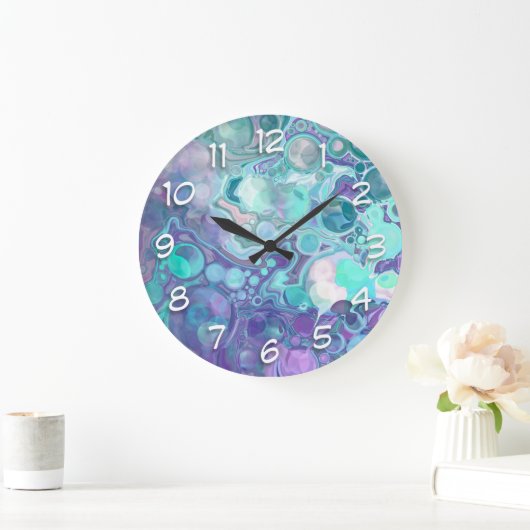 Hübsche Lila und blaue Abstrakte Imitate Marmor Große Wanduhr (Zuhause)