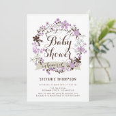 Hübsche Lila und graue Blütendusche Einladung (Stehend Vorderseite)