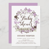 Hübsche Lila und graue Blütendusche Einladung (Vorne/Hinten)