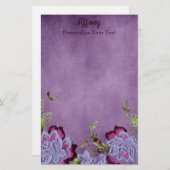 Hübsche Lila und grüne Blumen Briefpapier (Vorne/Hinten)