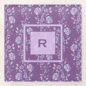 Hübsche Lila und Lilac Floral Monogramm Glasuntersetzer (Vorderseite)