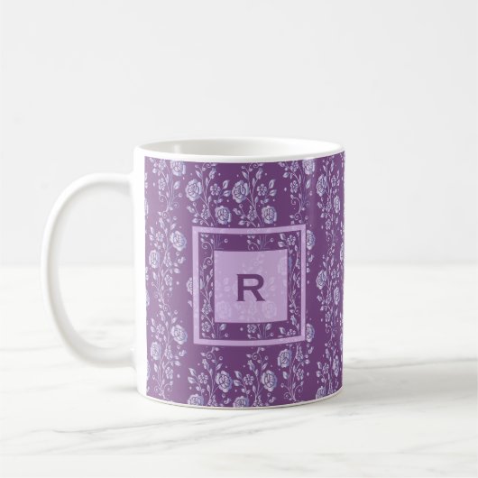 Hübsche Lila und Lilac Floral Monogramm Kaffeetasse (Links)