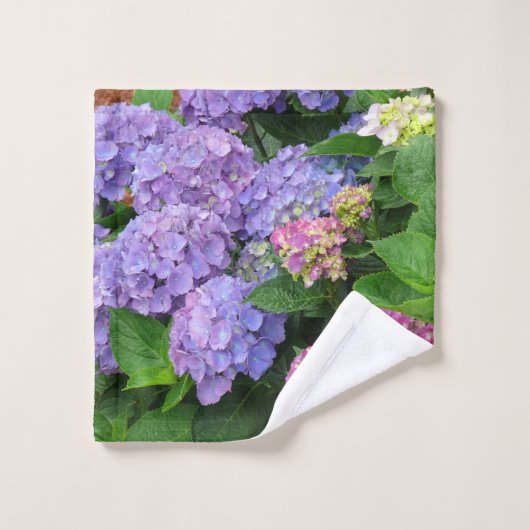 Hübsche lila und rosa Hydrangea-Blumen Badhandtuch Set (Waschlappen)