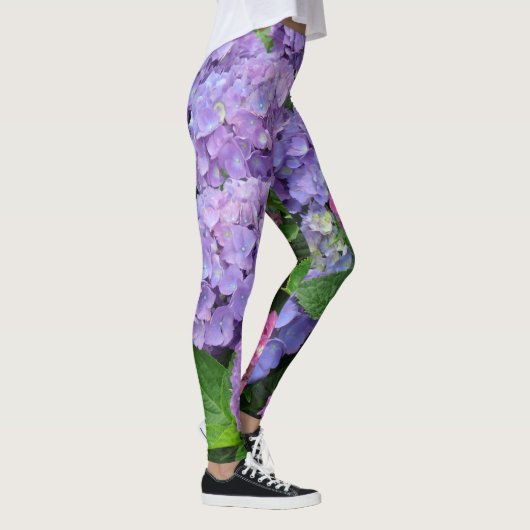 Hübsche lila und rosa Hydrangea-Blumen Leggings (Rechts)