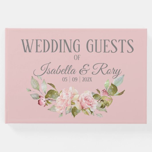 Hübsche, Lila und rosa Rosenhochzeit Gästebuch (Vorderseite)