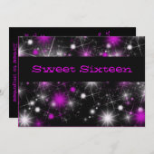 Hübsche, Lila und schwarze 16 . Geburtstag Einladu Einladung (Vorne/Hinten)