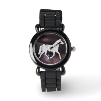 Hübsche Lila und Silver Gitter Horse Watch Armbanduhr