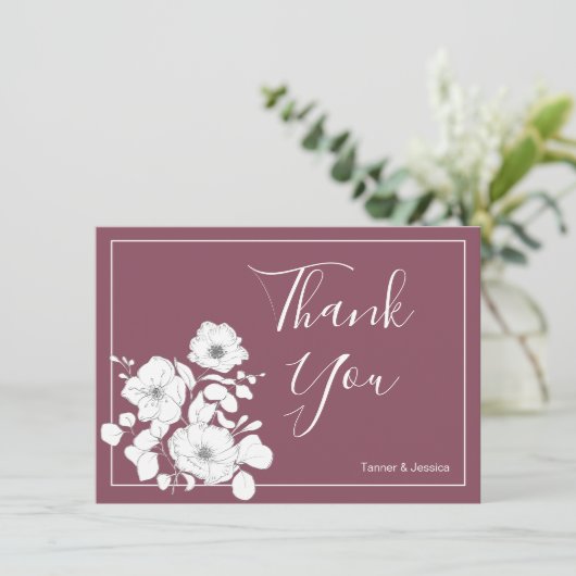 Hübsche Lila und weiße Blütenhochzeit Dankeskarte (Stehend Vorderseite)