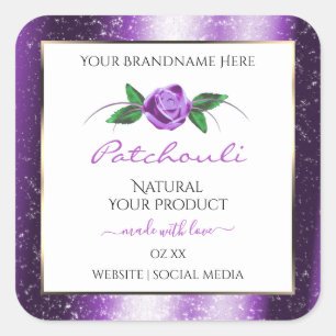 Hübsche Lila und weiße Produktkennzeichnungen Rose Quadratischer Aufkleber