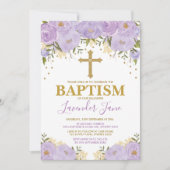 Hübsche Lila Wasserfarbe Blumenzwerge Taufe Einladung (Vorderseite)